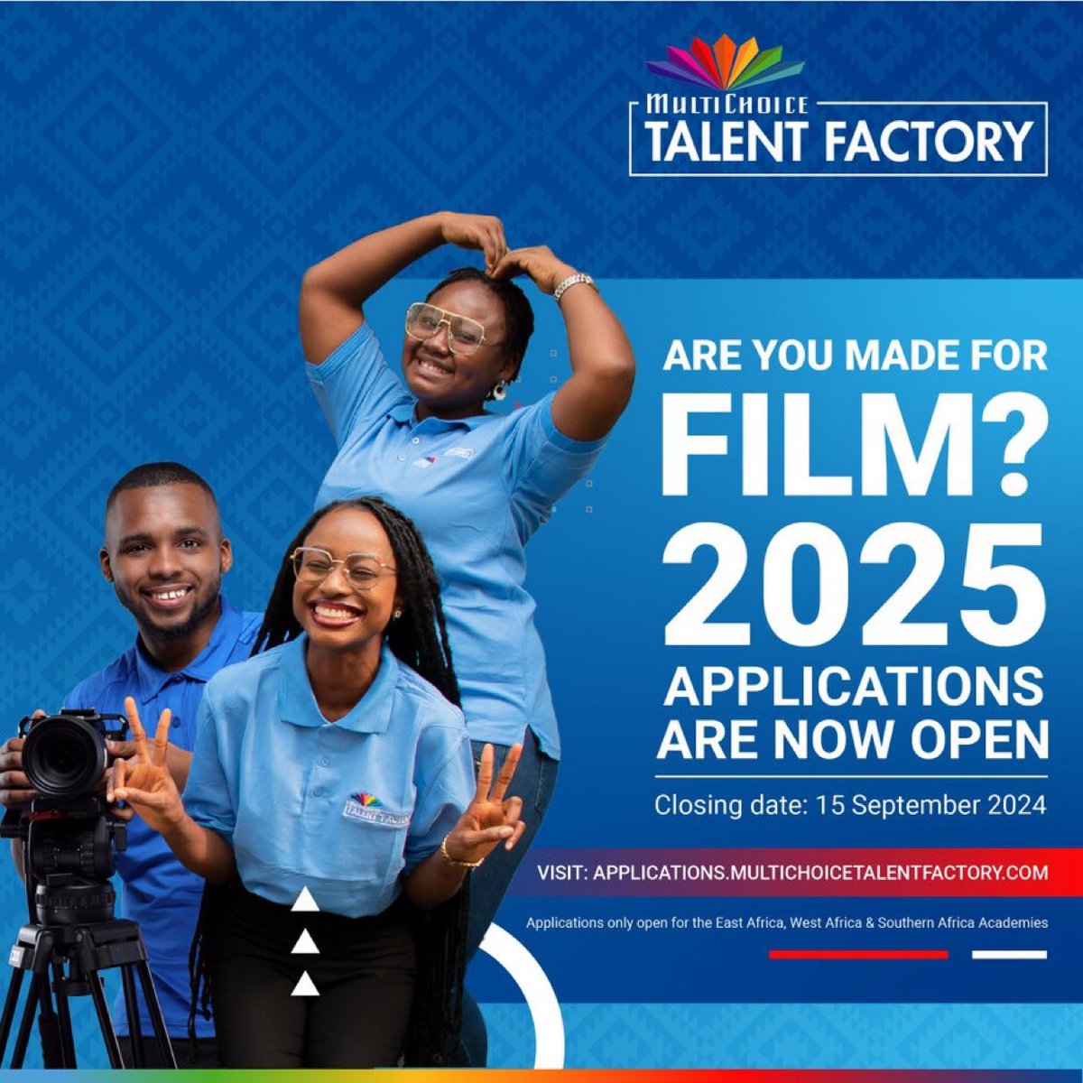 rahmk12's tweet photo. Any passionate film makers?, Here’s an all-expenses-paid opportunity from @MultiChoiceGRP to help you achieve your dreams! 🕺🥳

Apply for the #MTF2024 Academy program before September 15th, Applications are done via https://t.co/jVtf92hnYZ

#MultiChoiceTalentFactory https://t.co/HWhLBQEfVO