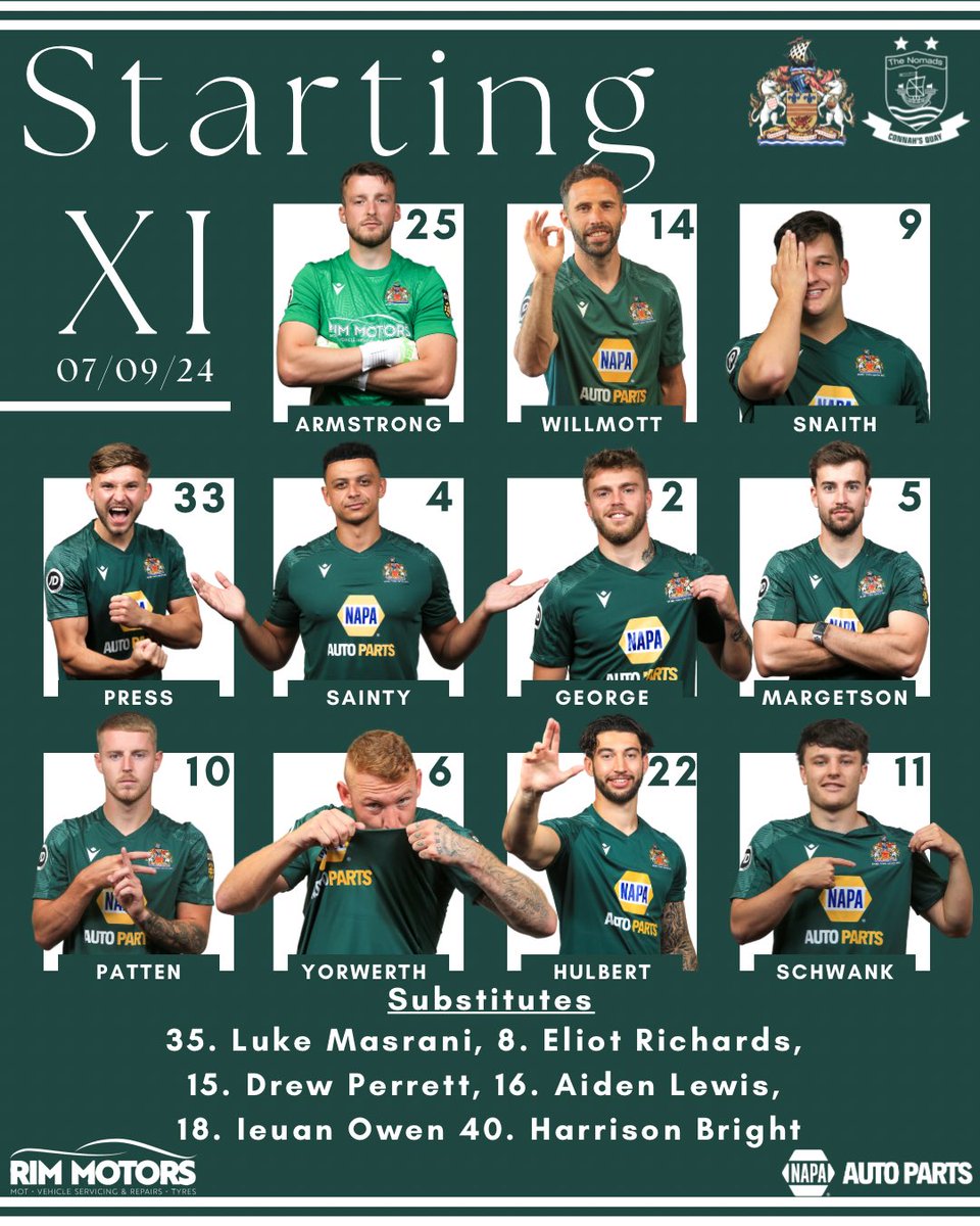 Your Starting XI this afternoon 💛💙

Sam Snaith joins the Starting XI🙌

Rhys Schwank gets his first start for the Town💪

Unchanged midfield from the last games🫶

#YourTownYourTeam 💛💙