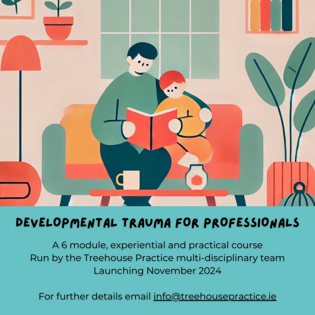 Upcoming training: Developmental trauma for professionals

Enroll in a 6 module, experiential and practical course run by the Treehouse Practice multi-disciplinary team. 🗓️ Launching November 2024

For further details email info@treehousepractice.ie