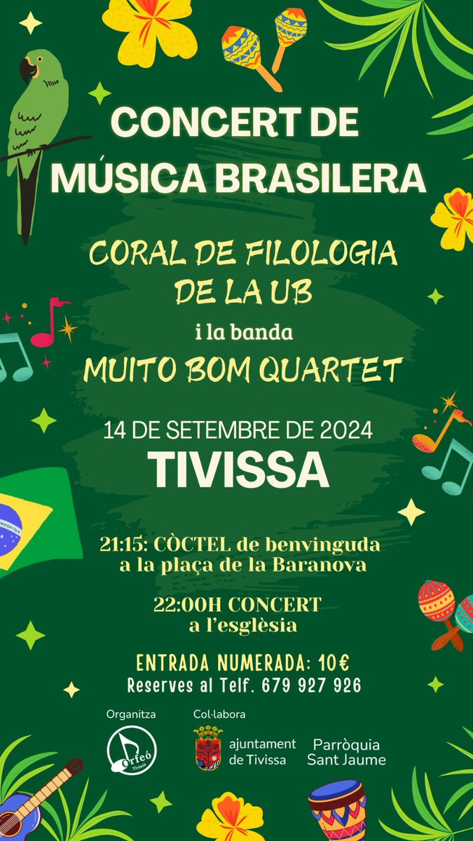 Dissabte vinent hi tornem!!! Nou concert Brasiler, aquest cop a Tivissa!!! Amb el suport de l' <a href="/ATivissa/">Ajuntament de Tivissa</a>  🪇🪇🪇