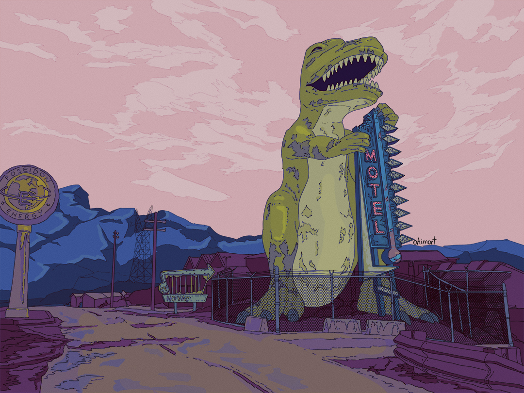 ohimart's tweet photo. postcards from novac🦖 

// #fallout #falloutnewvegas #falloutart https://t.co/0d7Sk1agTF