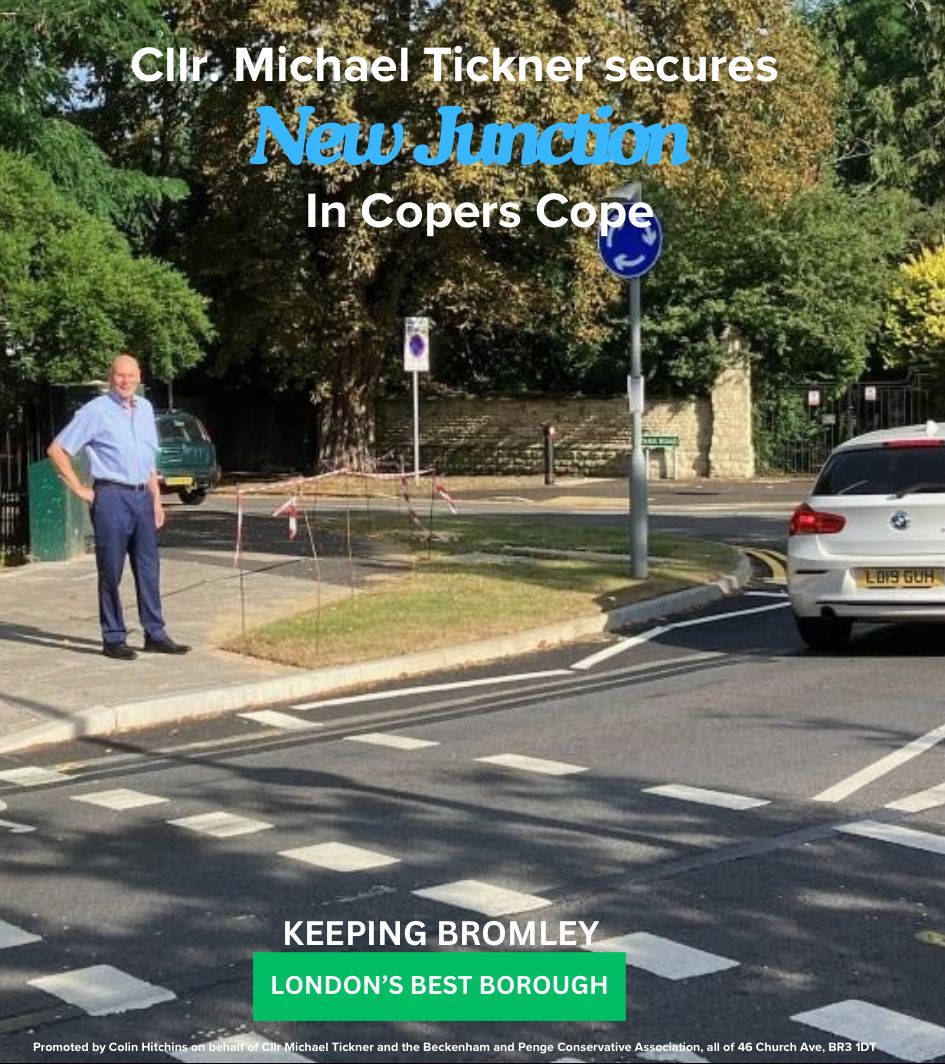 **Southend Rd-Foxgrove Rd-Park Rd NEW JUNCTION**

The new roundabout and pedestrian crossings, secured by Conservative Councillor Michael Tickner, is now operational and being very well received by local residents.  

The final work will be finished off on 4th-5th October.