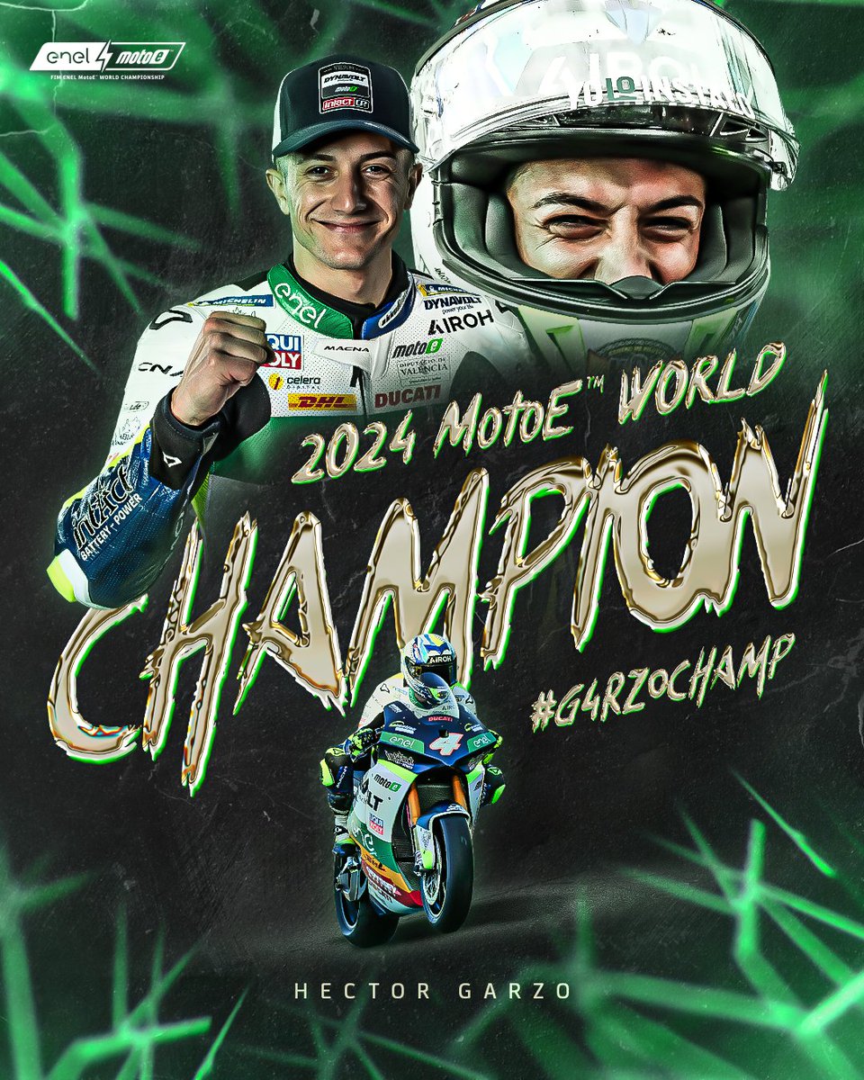 MotoE™ (@motoeofficial) on Twitter photo Ladies and gentlemen, let us introduce you to the 2024 #MotoE WORLD CHAMPION! 🏆
¡Muchísimas felicidades <a href="/hector_garzo/">Héctor Garzó⚡️</a>! 🥳⚡
#G4RZOCHAMP #EnelMotoE #SanMarinoGP 🇸🇲 Ladies and gentlemen, let us introduce you to the 2024 #MotoE WORLD CHAMPION! 🏆
¡Muchísimas felicidades <a href="/hector_garzo/">Héctor Garzó⚡️</a>! 🥳⚡
#G4RZOCHAMP #EnelMotoE #SanMarinoGP 🇸🇲