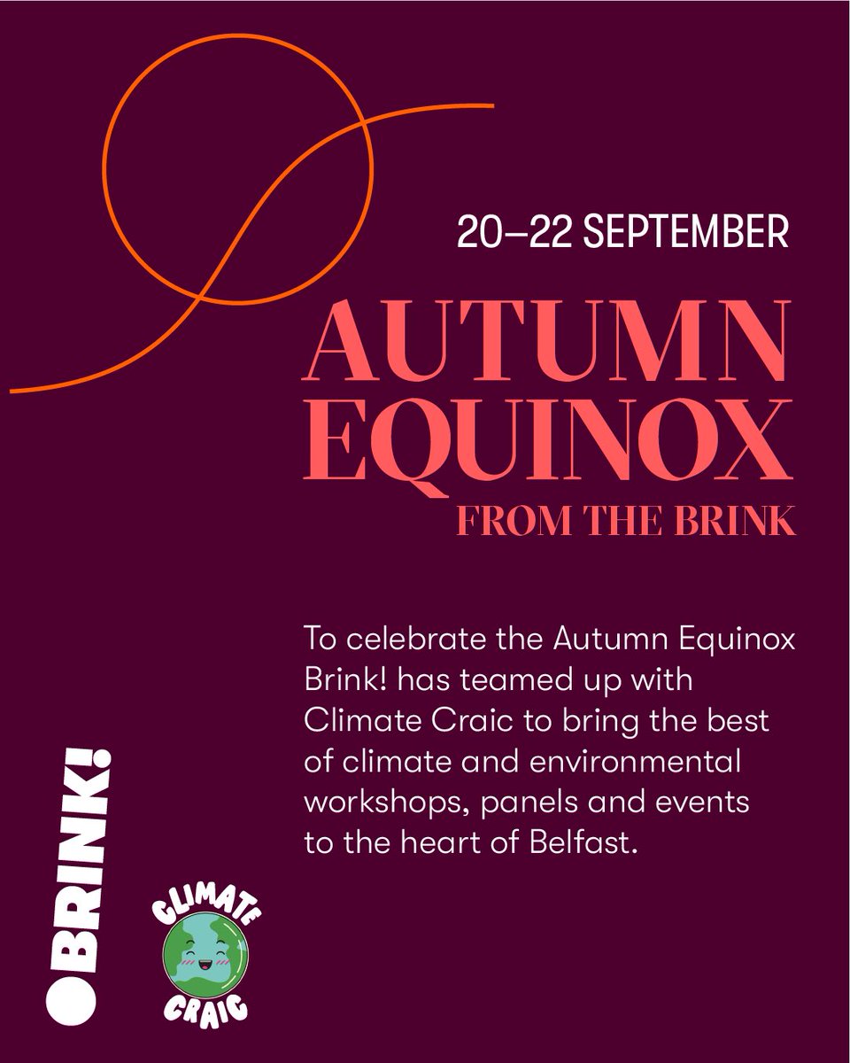 @playthinkbrink (@playthinkbrink) on Twitter photo Following our awesome summer weekender next up is our Autumn Equinox Festival in partnership with <a href="/ClimateCraic/">Climate Craic</a> 🌍🍂
Join us 20-22 Sept for a weekend of workshops, panels, music, art, food, & climate.
Get your ticket now!
bit.ly/3B6ezx2
<a href="/VisitBelfast/">Visit Belfast</a> <a href="/DestinationCQ/">DestinationCQ</a> Following our awesome summer weekender next up is our Autumn Equinox Festival in partnership with <a href="/ClimateCraic/">Climate Craic</a> 🌍🍂
Join us 20-22 Sept for a weekend of workshops, panels, music, art, food, & climate.
Get your ticket now!
bit.ly/3B6ezx2
<a href="/VisitBelfast/">Visit Belfast</a> <a href="/DestinationCQ/">DestinationCQ</a>