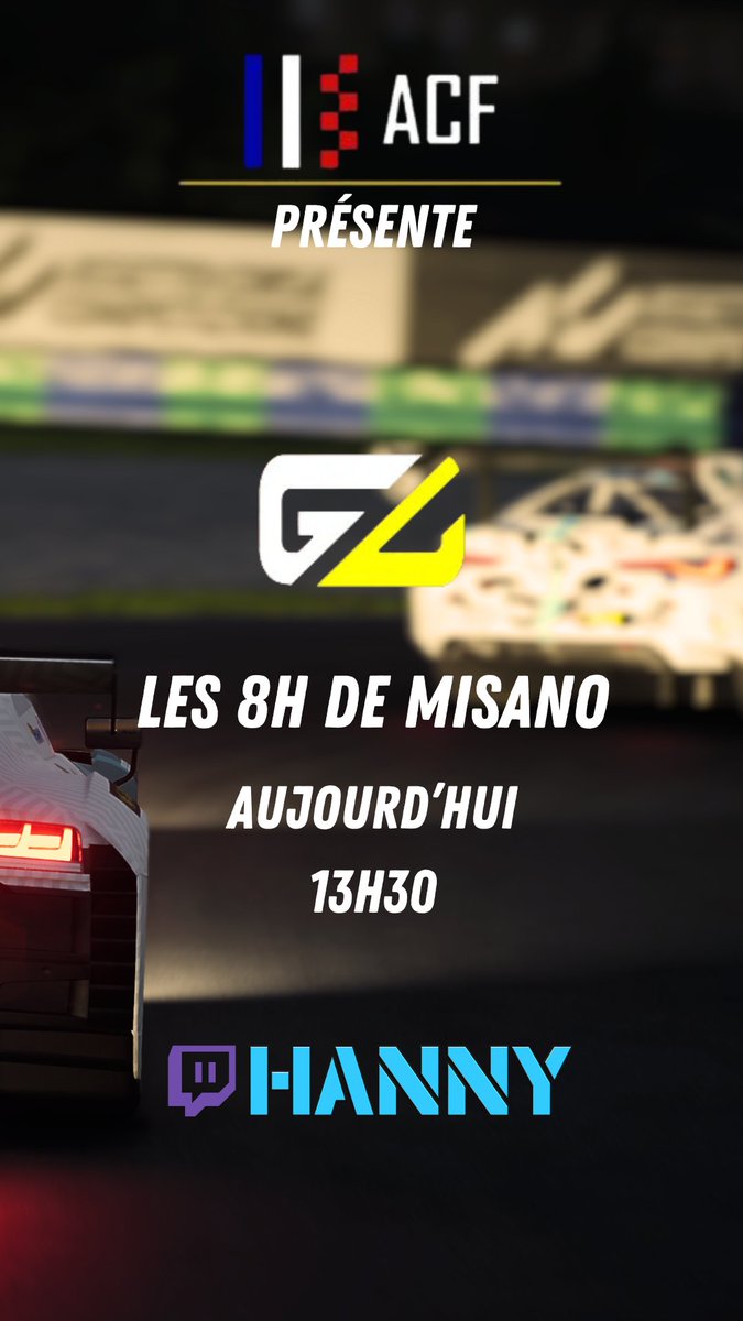 Cet aprem lancement du championnat communautaire de notre belle commu ACC avec les 8H de Misano, organisées par la @GLigue_ 

RDV a 13H30 pour la diffusion de cette belle course sur ma chaine ❤️

twitch.tv/hanny017tv