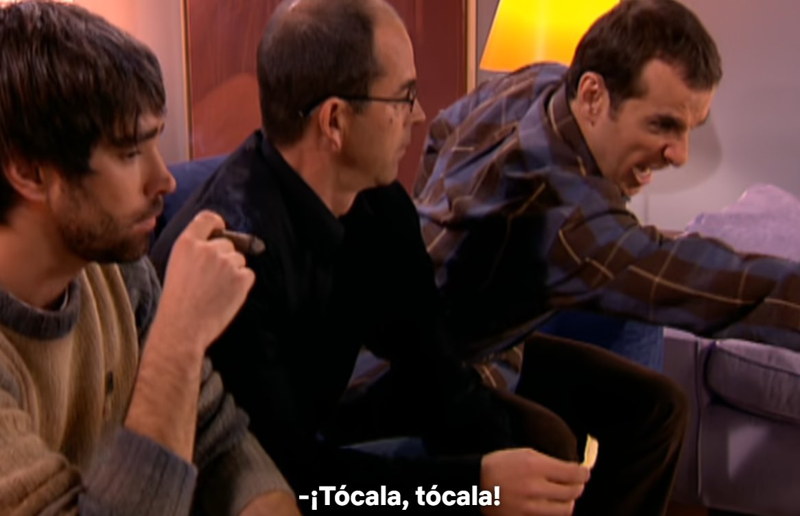 7 de septiembre. Hoy se cumplen 21 años del estreno de Aquí no hay quien viva. La mejor serie de la historia.

¿Qué partido veían Mauri, Fernando y Armando?

-¡VAYA PAQUETE!
- ¿Cual?
- 😳
- ¡TÓCALA, TÓCALA!

¡Fue un partido REAL! ¡Dentro HILO!