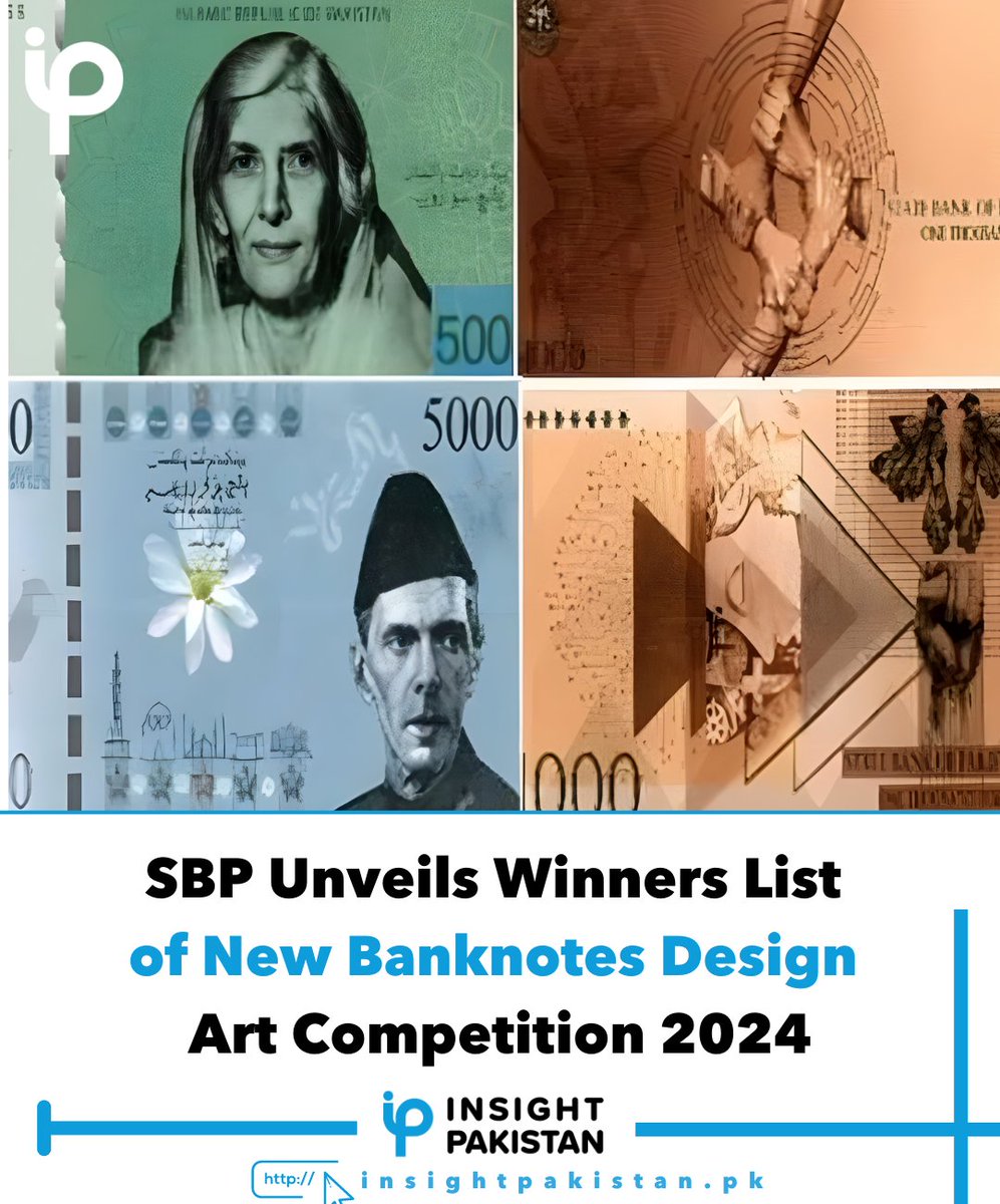insight_pak's tweet image. The State Bank of Pakistan (SBP) has officially announced the winners of its highly anticipated Banknotes Design competition, marking a major . . .

Read More, click here!
insightpakistan.pk/sbp-unveils-wi…
.
.
.
#InsightPakistan #SBPNewCurrency #BanknoteDesign #ArtAndDesignCompetition
