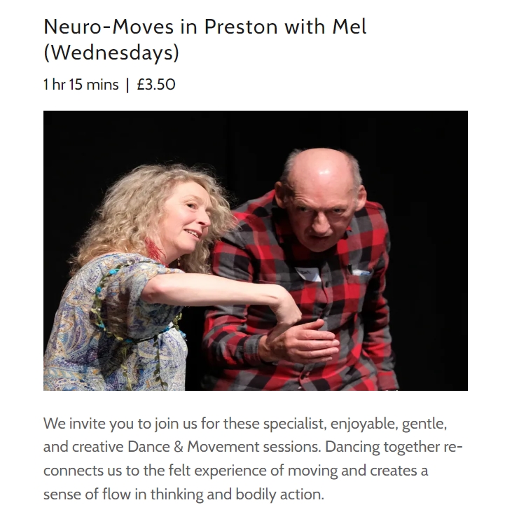 Our next programme of weekly Neuro-Moves classes for people living with #neurologicalconditions in the #Preston area starts Weds 11th September at #UCLAN. More details at: 
lpmdance.com/classes/ola/se…