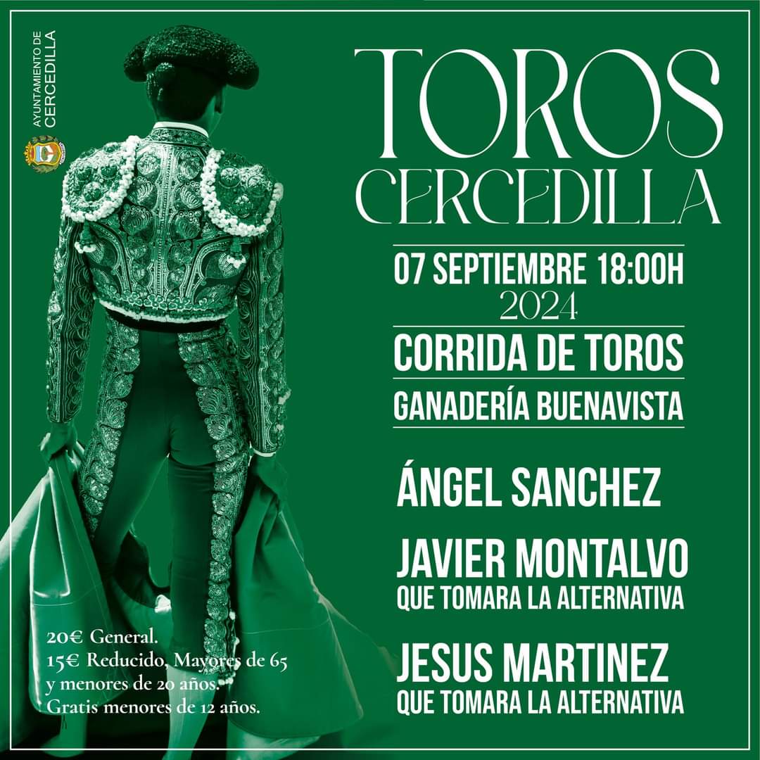 Cercedilla (Madrid) hoy Toros de Buenavista para <a href="/AngelSanchezInf/">Ángel Sánchez Inf</a> y dos alternativas la del novillero  local <a href="/javier1montalvo/">javier montalvo</a> y la de Jesús <a href="/info_jmartinez/">Jesús Martínez</a> <a href="/portaltaurino/">Portal Taurino</a>