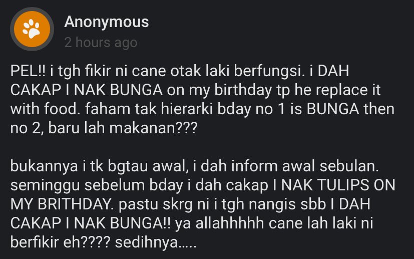 pelisahh's tweet photo. men: women are so complicated. kalau nak something tu cakap je la

women: i nak bunga

men: no https://t.co/rzC2IQaDf2
