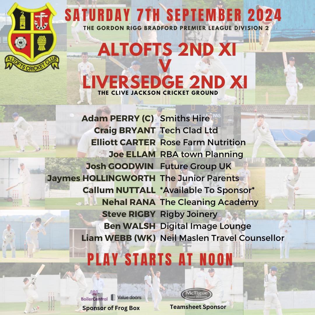 Altofts Cricket Club (@altoftscc) on Twitter photo The 1st XI’s penultimate game of the season sees them travelling to <a href="/BSPCC_/">Buttershaw St Paul's</a> 
And for the 2nd XI, they welcome <a href="/LiversedgeCC/">Liversedge CC</a> down the Lane.
Live scores:
1st XI - altofts.play-cricket.com/website/result…
2nd XI - altofts.play-cricket.com/website/result…
Live Streaming - not in operation today 😔
#upthetofts The 1st XI’s penultimate game of the season sees them travelling to <a href="/BSPCC_/">Buttershaw St Paul's</a> 
And for the 2nd XI, they welcome <a href="/LiversedgeCC/">Liversedge CC</a> down the Lane.
Live scores:
1st XI - altofts.play-cricket.com/website/result…
2nd XI - altofts.play-cricket.com/website/result…
Live Streaming - not in operation today 😔
#upthetofts