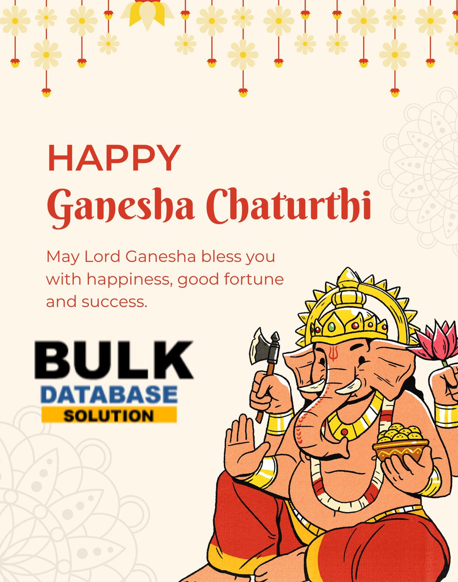 Bulkdatabase01's tweet image. Happy Ganesh Chaturthi 2024! May Lord Ganesha bless you with joy, prosperity, and happiness.

bulkdatabase.info

#ganeshchaturthi #ganeshchaturthi2024 #ganeshfestival #GaneshChaturthiSpecial #ganeshchaturthicelebration #ganeshchaturthioffers #highlightseveryonefollowers2024