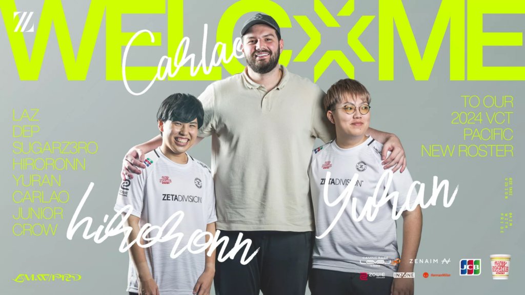 VALO2ASIA's tweet photo. 🇯🇵 ZETA DIVISION have allowed Yuran and hiroronn to explore other options as restricted free agents for the next season.

As of now, only Dep, SugarZ3ro, and coach Carlao are still part of the active roster.

#VCTPacific https://t.co/VoLv4bEKcE