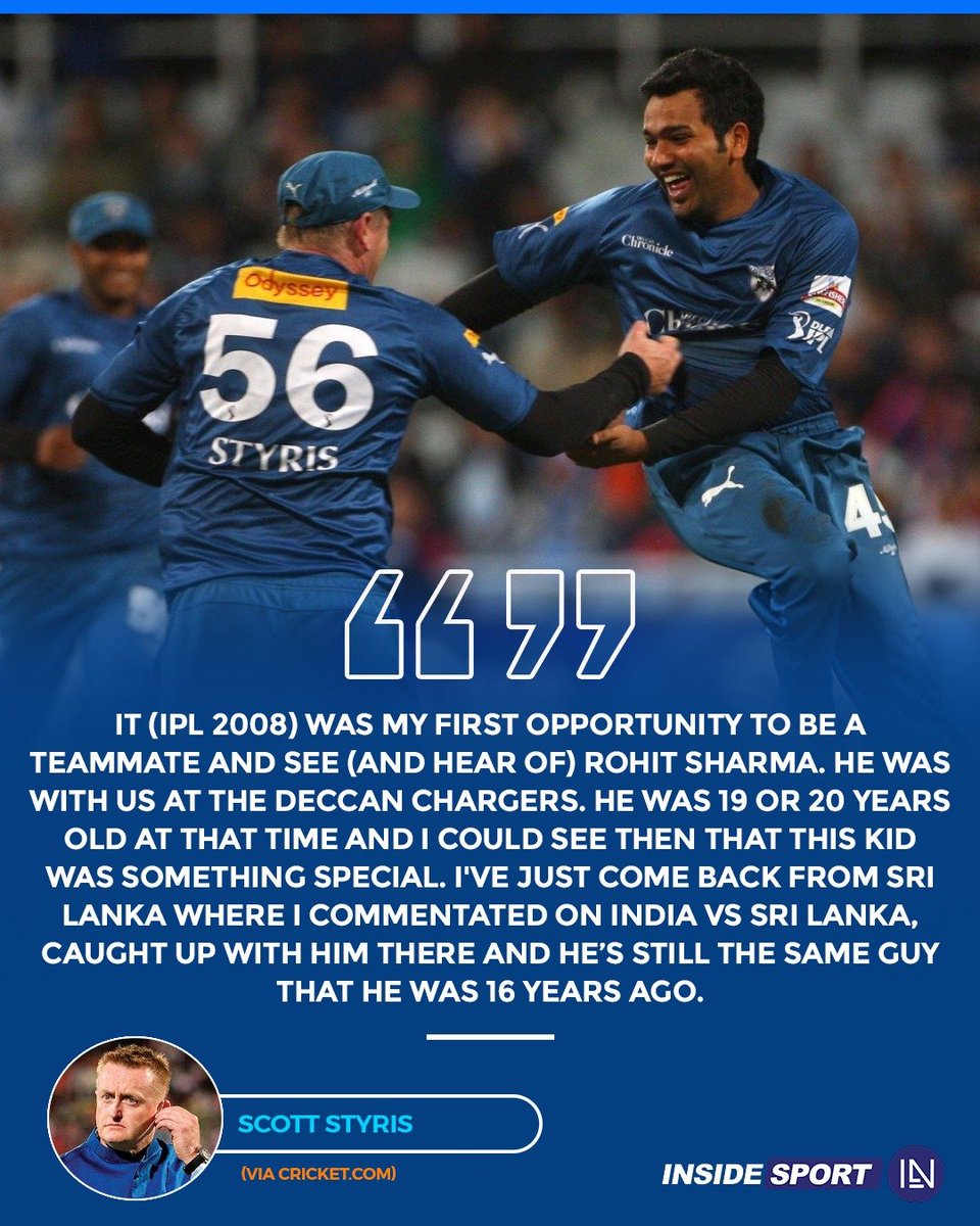 InsideSportIND's tweet photo. Scott Styris during his time with the Deccan Chargers saw that the young Rohit Sharma was meant for big things 🙌
#IPL #ScottStyris #DeccanChargers #RohitSharma #CricketTwitter https://t.co/FHMefxb5C1
