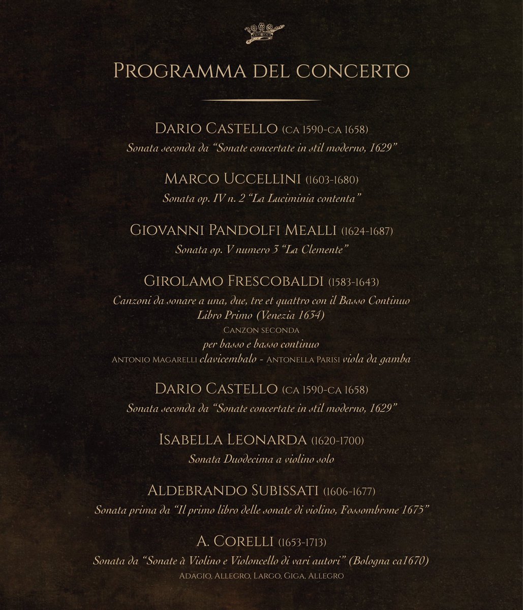 CCorradiana's tweet photo. 🎻 Sonoris chordis
La voce del violino nel Seicento

📍13 settembre 2024, ore 21:00
Chiesa di San Domenico, Palo del Colle 

🎶 Cappella Musicale Corradiana
Alessandro Ciccolini, violino
Antonio Magarelli, clavicembalo 
Gaetano Magarelli, organo
Antonella Parisi, viola da gamba https://t.co/Rtlw5J8QDs