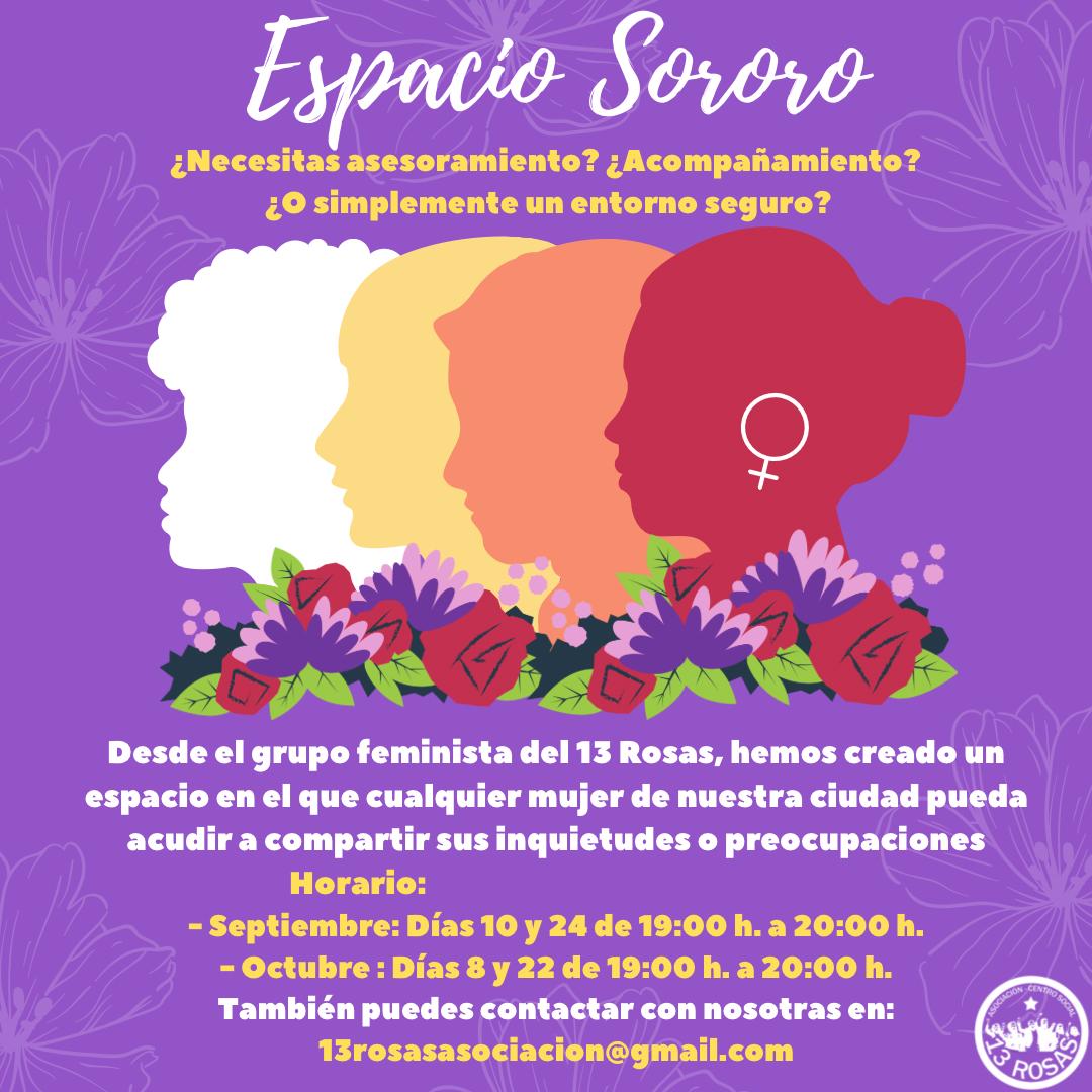 IU_Alcala's tweet photo. Vuelve el espacio sororo del @CS13Rosas 👏. 

¿Necesitas asesoramiento? ¿Un entorno seguro? 

El grupo feminista del Centro Social 13 Rosas ha creado un espacio para que cualquier mujer pueda compartir allí sus preocupaciones 🫂. 

Próxima cita: 📆martes, 10 de septiembre. https://t.co/pzBiXGBbtV