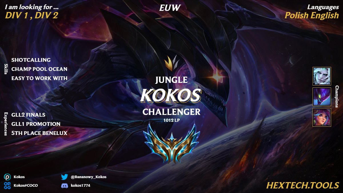 Kokos (@bananowy_kokos) on Twitter photo Hi After a succesfull split with <a href="/TeamInsidious5/">Team Insidious</a> im LFT for upcoming Winter/Spring Split.
Mainly looking for 1st DIV.
References :
<a href="/Sw0nzer/">Swonzer</a>
<a href="/Arthres_/">Artur Brzuchacz</a>
Vods upon request <a href="/Imput_lol/">Imput</a>
DM or Discord: kokos1774 for contact
❤️&📷 Appreciated Hi After a succesfull split with <a href="/TeamInsidious5/">Team Insidious</a> im LFT for upcoming Winter/Spring Split.
Mainly looking for 1st DIV.
References :
<a href="/Sw0nzer/">Swonzer</a>
<a href="/Arthres_/">Artur Brzuchacz</a>
Vods upon request <a href="/Imput_lol/">Imput</a>
DM or Discord: kokos1774 for contact
❤️&📷 Appreciated