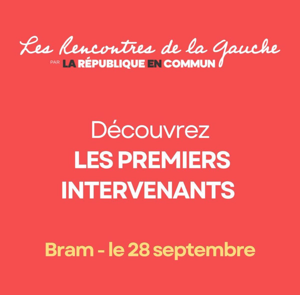 Nous préparons cette édition des #RencontresDeLaGauche pour qu’elle redonne une bouffée d'oxygène et d'espoir et qu’elle nous rassemble, déterminés et au travail.

Je remercie les premiers intervenants qui s’associent à nous : 
<a href="/rglucks1/">Raphael Glucksmann</a> 
<a href="/benoithamon/">Benoît Hamon</a> 
<a href="/EnricoLetta/">Enrico Letta</a> 
<a href="/MPigasse/">Matthieu Pigasse</a>