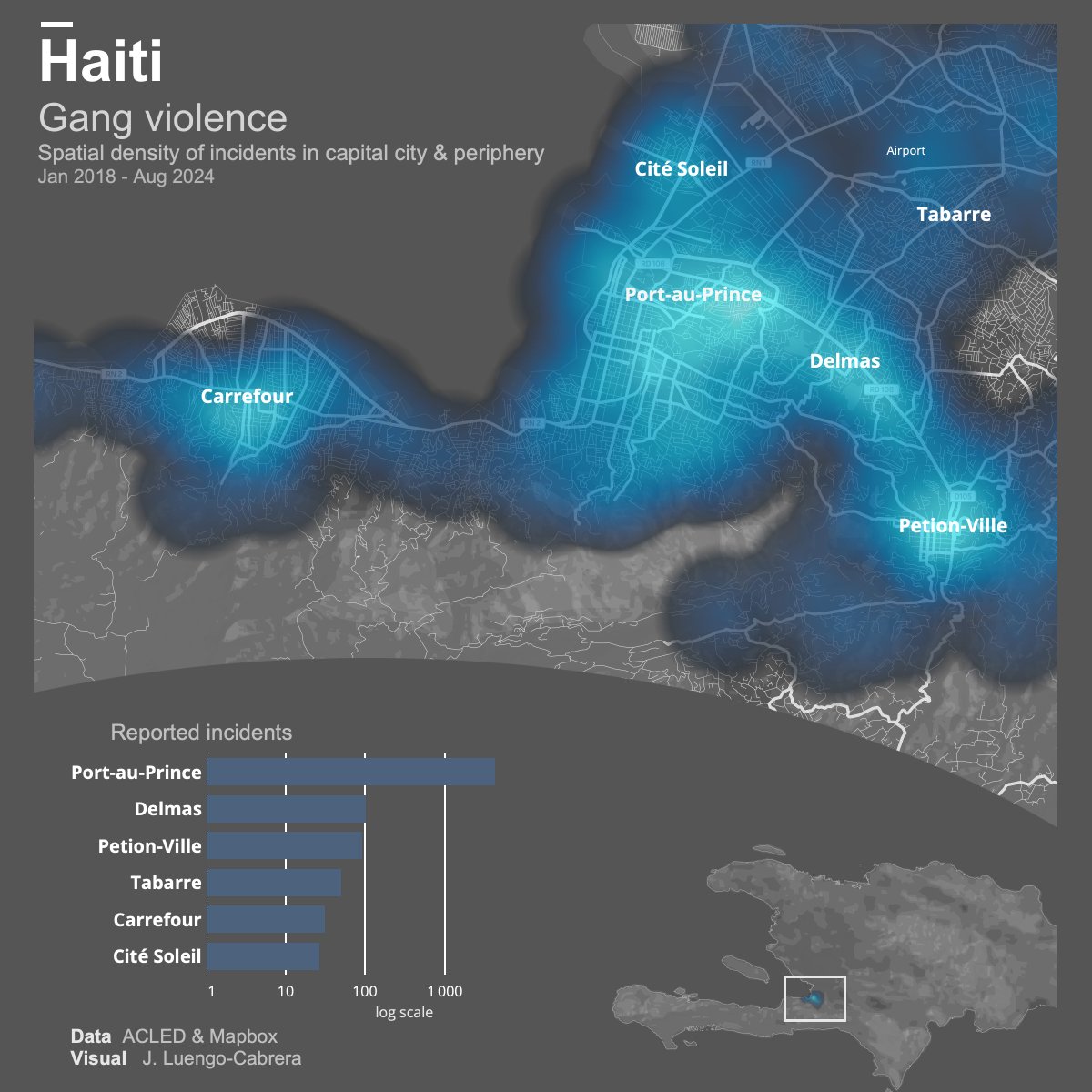 Gang violence in Haiti

Data: <a href="/ACLEDINFO/">ACLED</a>  &amp; <a href="/Mapbox/">Mapbox</a>
