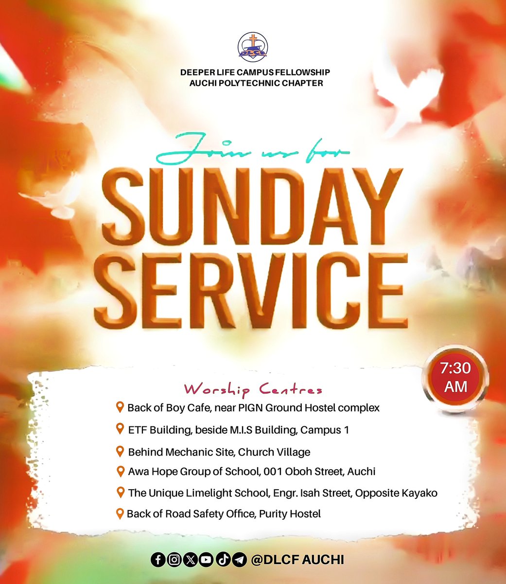 DlcfAuchi's tweet photo. Join us this Sunday for a refreshing time in God's presence 

More info on the flyer 
God bless you as you join us 🙏🙏

#deeperlifecampusfellowshipHq
#DLConversations
#DLBC https://t.co/Kh0UMXSuHk