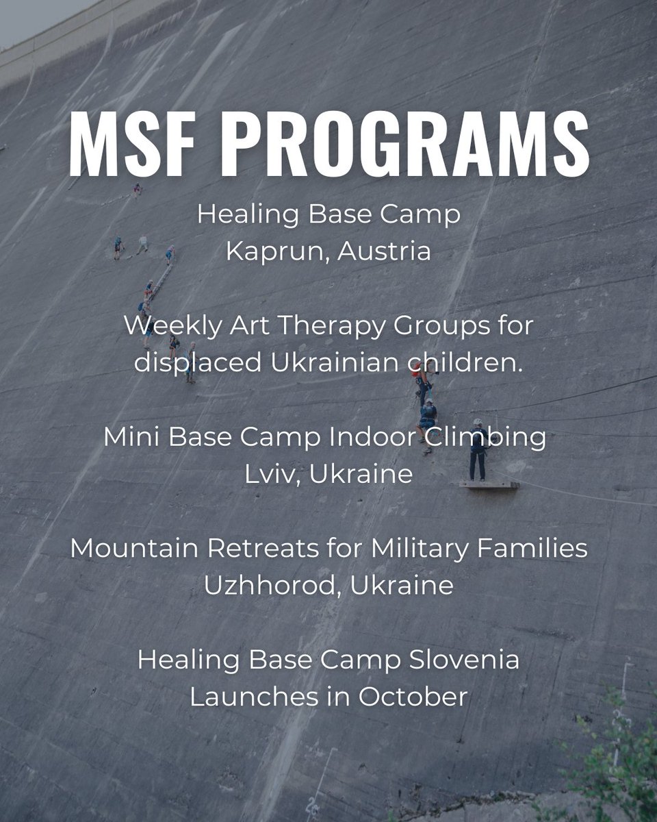 MSF Program Overview. We are continually working to expand our programs to new places and implement our approach in new ways. It is through your generous contributions that we are able to keep climbing to bigger heights! Stay tuned to see what's coming for MSF...

#climbtoheal