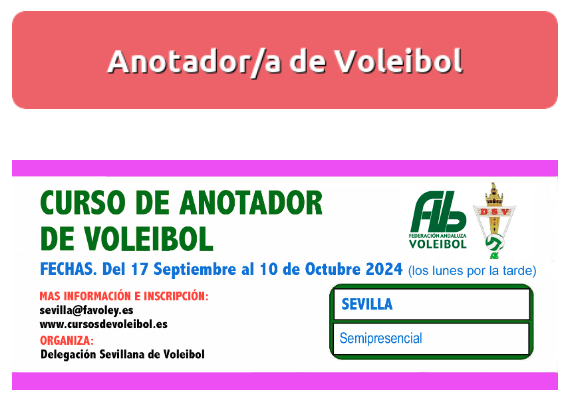 cursosVB's tweet photo. 📢 Convocado CURSO ANOTADOR/A DE VOLEIBOL en SEVILLA organizado por @SEVILLA_FAVB, del 17/09 al 10/10, en modalidad semipresencial. Límite de inscripción 17/09 (14:00 h) +info en https://t.co/MpDQQpMm2S #FormacionFAVb #ArbitrosVb ... y hay mas...😉 https://t.co/sjz7JK1CLi