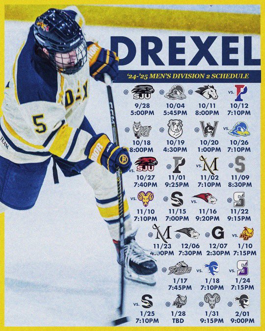 ‼️DRAGONS HOCKEY IS BACK‼️

Announcing the 2024-25 schedule for the Drexel University M2 Dragons!

#rolldrags🐉