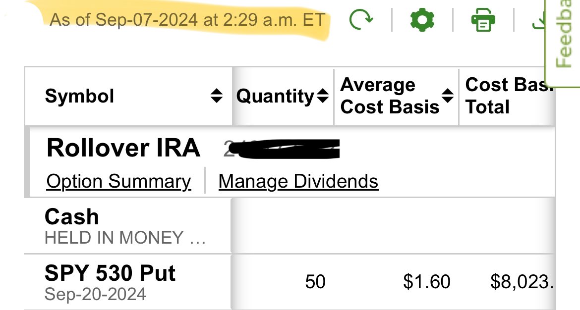 My only position. I held 50 contracts of $SPY $530 puts over the weekend that I paid $1.60 per contract (they closed Friday above $5). I’ll liquidate it on Monday. 🔽