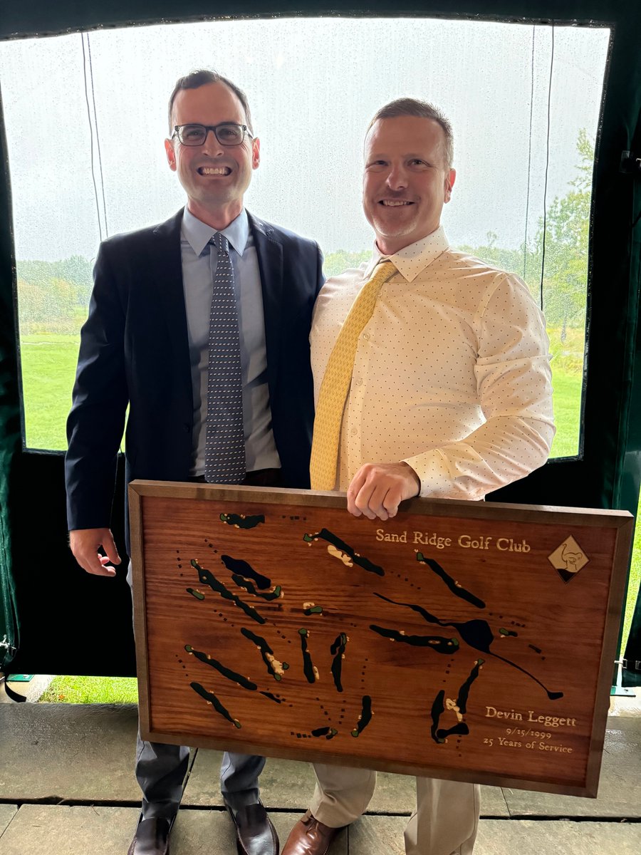 Last night, we honored our amazing Assistant Golf Course Superintendent, Devin Leggett, at the Sand Ridge Cup Player’s Dinner for his 25 years of dedication to making Sand Ridge the best it can be!  #25YearsStrong #GolfCourseExcellence