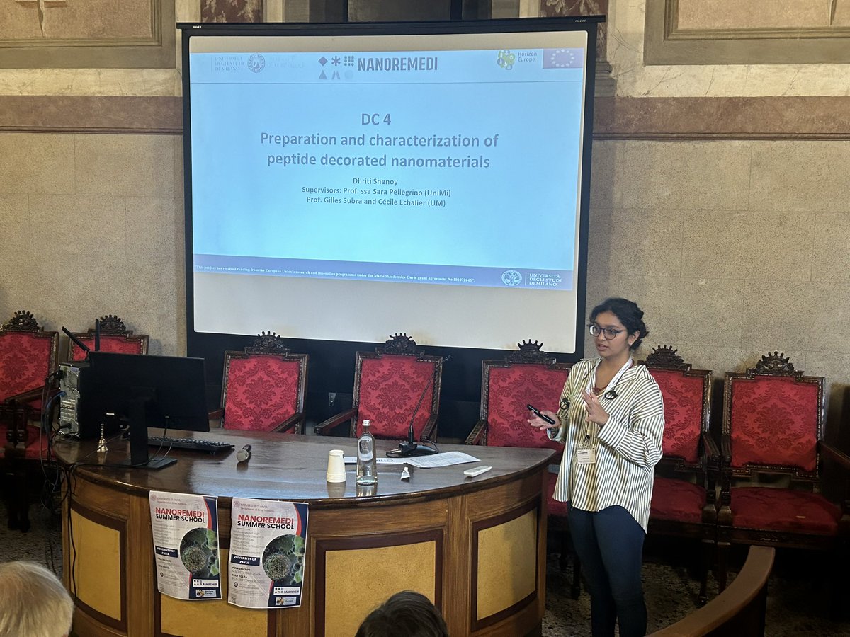 nanoremedi's tweet photo. “Excited to see our DCs presenting their results in the stunning Aula Volta at the University of Pavia! What an incredible opportunity! 🚀4/4
#NanoRemediSummerSchool #Nanomaterials #Peptides #RegenerativeMedicine” https://t.co/CzQV41WAd9