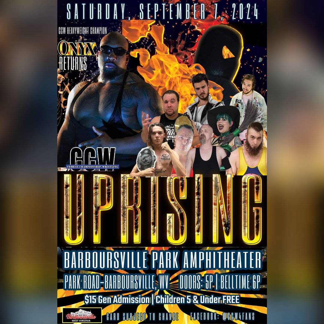 I'm on my way to Barboursville, WV
To get my title back, and beat the Demons Ass
Combat Championship Wrestling 
I'm bout to disrupt this whole system 
I'm bringing all the ruckus tonight 
And you already know the vibes 
#RunUpGetDoneUp 
#BlackDragonKlick