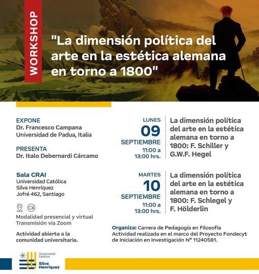 CHILE🇨🇱:

𝐖𝐨𝐫𝐤𝐬𝐡𝐨𝐩 "𝐋𝐚 𝐝𝐢𝐦𝐞𝐧𝐬𝐢𝐨́𝐧 𝐩𝐨𝐥𝐢́𝐭𝐢𝐜𝐚 𝐝𝐞𝐥 𝐚𝐫𝐭𝐞 𝐞𝐧 𝐥𝐚 𝐞𝐬𝐭𝐞́𝐭𝐢𝐜𝐚 𝐚𝐥𝐞𝐦𝐚𝐧𝐚 𝐞𝐧 𝐭𝐨𝐫𝐧𝐨 𝐚 𝟏𝟖𝟎𝟎".