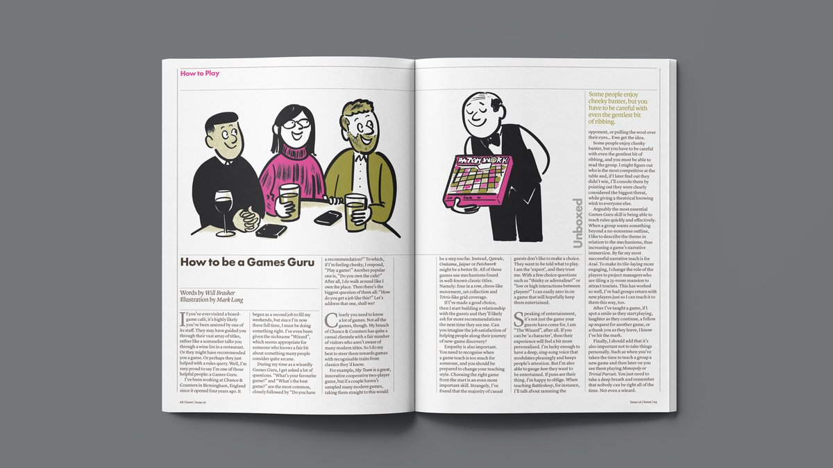 Issue 16 is out now! In which you can learn how to become a Games Guru! Illustration by <a href="/markalexlong/">Mark Long</a>. Go to senetmagazine.com to order a copy or subscribe. #boardgamesarebeautiful