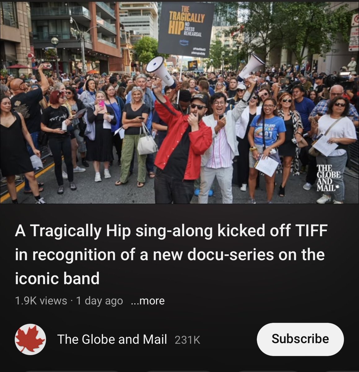 'No dress rehearsal, this is our life!' What a magical day with the TIFF opening film The Tragically Hip No Dress Rehearsal &amp; sing along!! I'm there behind the megaphone lol <a href="/globeandmail/">The Globe and Mail</a> <a href="/TIFF_NET/">TIFF</a> ⁦<a href="/PrimeVideoCA/">Prime Video Canada 🇨🇦</a>⁩

#TIFF24 #TheTragicallyHip #NoDressRehearsal