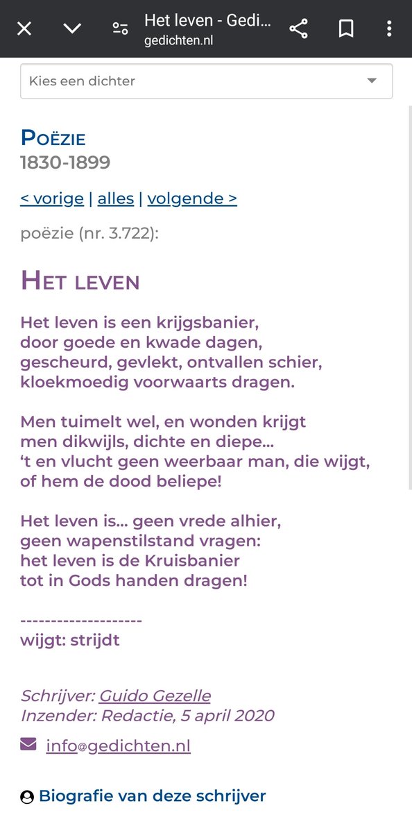 In alle schermutselingen van alle dag en hoe de wereld zich verhoudt, schuimde dit gedicht naar boven en klopte hard op mijn bewustzijn. De eerste regels kende ik, dacht aan een gezang....
Ik ken de melodie..