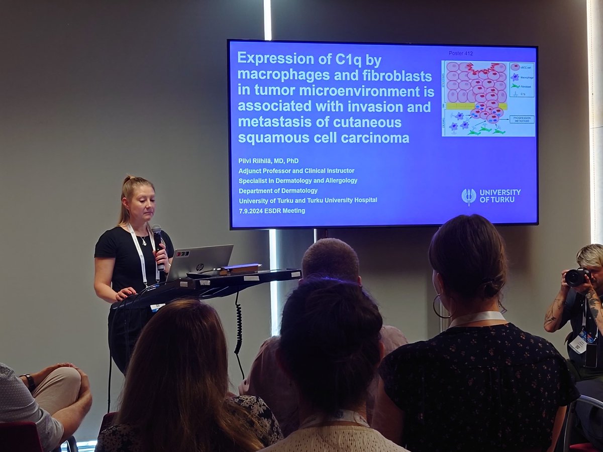 Congratulations to Dr. Pilvi Riihilä for presenting our study on C1q in cSCC in the poster walk. #ESDR2024