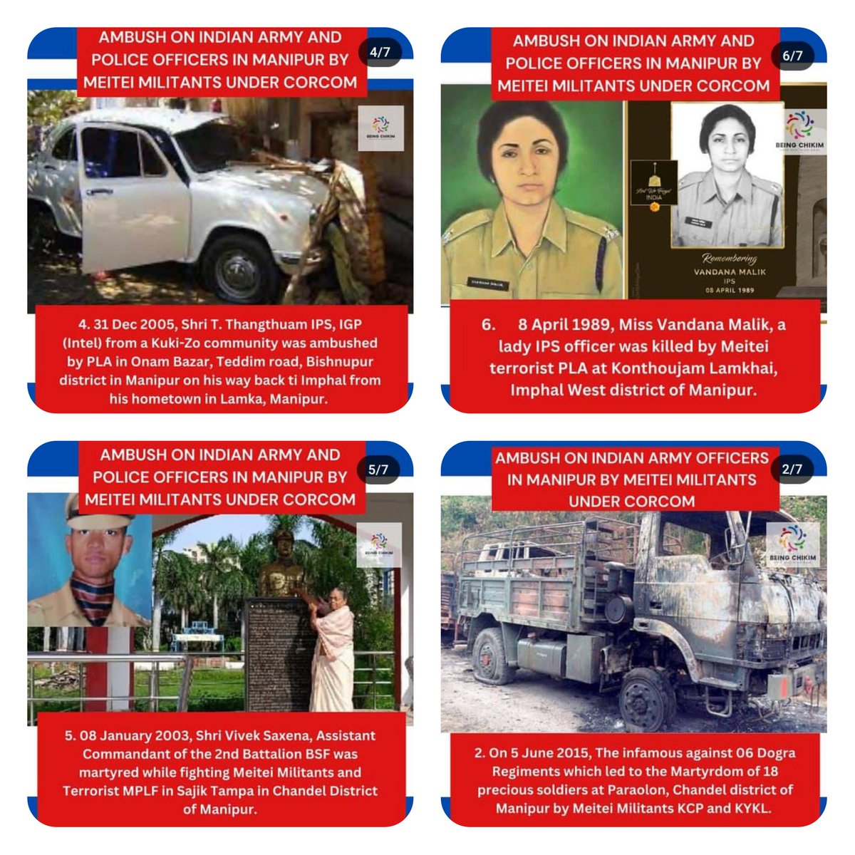 astromuon's tweet photo. Rejoinder to False Allegations Against the Kuki, Allegedly Supported by Israel, China, the US, the UK, and Canada

Let’s cut to the chase. As we know, Israel and the US are friendly countries to India, as are the UK and Canada. Why would they support the Kuki people to wage a proxy war against India? What do they stand to gain from the Kuki people, who have nothing of value to offer in exchange? Recently, there were accusations from the US and Canada that the Indian government was involved in an attempt to kill Khalistani terrorists on Canadian soil. There was outrage at the G20 meeting over this speculation. Yes, India and Bangladesh have also maintained friendly relations under former Prime Minister Sheikh Hasina, who is now exiled from her country. She also alleged that the US and China were involved in removing her from power, and she made a baseless statement claiming that the US is trying to create "PROJECT-K" (Kukiland) in Southeast India, combining territories from Bangladesh, India, and Myanmar. She fails to understand the true nature of the Kuki people's demands in these three countries.

Of course, it is true that the Kuki people in the Chittagong Hill Tracts of Bangladesh demand some autonomy from the Bangladeshi government, but they have never demanded the annexation of Mizoram and Manipur from India. In Myanmar, the Kuki people have been fighting against the military junta since 2021, when democracy was overthrown, but they have never demanded the annexation of Kuki lands within India. Moreover, the Kuki people in India have never demanded sovereignty from the Indian state, even though we were forcibly merged with India when it gained independence. Since we are now part of India, we have always been loyal to this nation, and we accept that we are Indians. As loyal citizens and a minority tribe, we are simply demanding the creation of PROJECT-K (Kukiland), a state under Article 3 (internal reorganization of states) of our Constitution. There is nothing anti-national about demanding a state within India where we can safeguard our distinct culture, traditions, and language.

Returning to the allegations of Chinese involvement in backing the Kuki people — this is pure fantasy. Why would China help the Kuki people, who are not Buddhists, who are not wealthy, and who have nothing to offer China? China holds significant power in the Indian Ocean region, including in Sri Lanka, the Maldives, and Southeast Asia. Is it logical that the Chinese government would support the Kuki people? Absolutely not.

We should stop blaming China, especially when there is an ongoing dialogue between the Chinese and Indian governments aimed at strengthening trade relations. India depends on China for lithium and other raw materials. We should not jeopardize our government's foreign policy by making baseless accusations. Don’t we realize that our social media users have already caused us to lose diplomatic relations with the Maldives? It’s time for geopolitical experts to analyze the situation logically and reasonably. Our actions are making things more difficult for our government. If we truly love our motherland, India, let's stop blaming foreign countries for the Manipur issue. Let’s stop lumping together unrelated issues to suppress a certain community.

If the allegations of foreign involvement were true, don’t you think the Kuki people would have already finished the war in Manipur? We shouldn’t provoke powerful military nations into getting involved in this crisis.

Let’s all work together for the sake of our nation, and for peace to prevail. Let’s put pressure on the government to impose a state of emergency under article 356 in Manipur.

#Manipur #Kuki #ManipurViolence  
#MeiteiLiesExposed  
#MeiteiWarCrimes  

@AbhijitChavda @republic
@PMOIndia @HMOIndia @DefenceMinIndia 
@AmitShah @narendramodi
@Spearcorps
@adgpi
 @crpfindia
@BSF_India 
@official_dgar
@NorthernComd_IA
@NIA_India
@afridahussai 
@dhruv_rathee  @haokip_alice