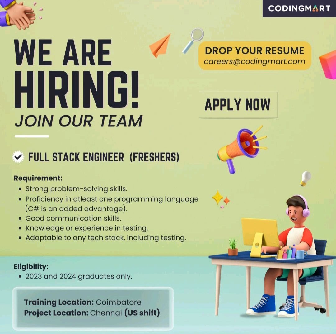 mahebodi's tweet photo. #JobAlert_Vacancy
Full Stack Engineer - Fresher opening
Chennai - US shift https://t.co/qUt6vfPXzn