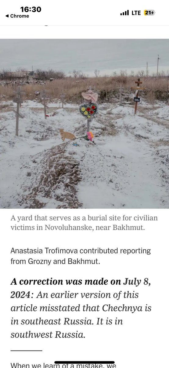 Anastasia Trofimova not only LIED about being at risk from russian authorities she literally accompanied Kadyrov’s people from Grozny to Bakhmut to as reporter for the NY Times. 

It is in her byline in the photo on the right.