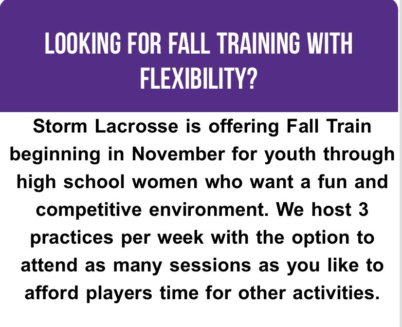 Here is a great local training program with <a href="/StormClubLax/">Storm Club Lacrosse</a> 🥍

Learn more and register here:

register.stormclublacrosse.com/site/register/…