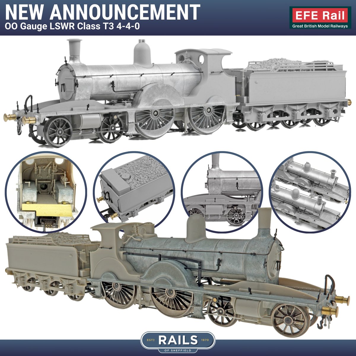 🚂 Further information and photos revealed for the newly announced EFE Rail LSWR T3 locomotives in OO Gauge! Find out more: tinyurl.com/c2p7weeb

More info, product details and pricing to be provided in November.