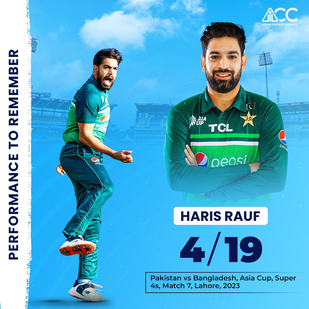 ACCMedia1's tweet photo. A fine display of pace and bounce. The Pakistani seamer, Haris Rauf caused trouble for the Bangla Tigers with his serious pace!
#PerformanceToRemember #ACC https://t.co/j9icrfZ5aQ