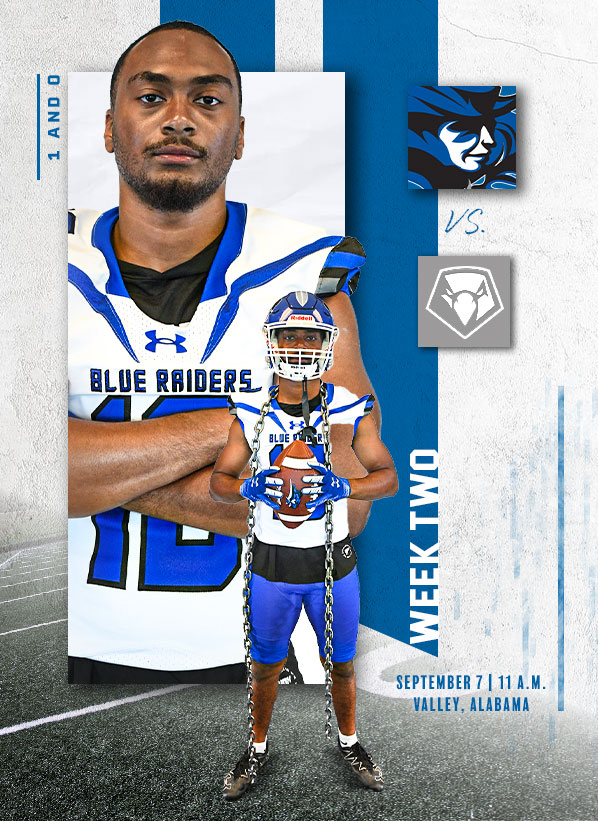 LWUfootball's tweet image. 𝗪𝗲𝗲𝗸 𝗧𝘄𝗼! 🏈

🆚 @PointSkyhawks 
⏰ 11 a.m. CST
📍 Valley, Ala.
🏟️ Ram Stadium
🎥 tinyurl.com/yua2zht4
🎧 tinyurl.com/44s8znzr
📊 tinyurl.com/yp5nce7v

#GoBlueRaiders⚔️