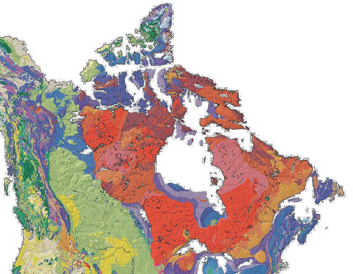 The Canadian Shield is massive.
It covers half the country (8 million sq-km), stretching from the Arctic to the Great Lakes to Labrador. It is also very old, with the oldest rocks dating back 4.28 billion years.
Let's learn more about this major feature of Canada!

🧵1/8