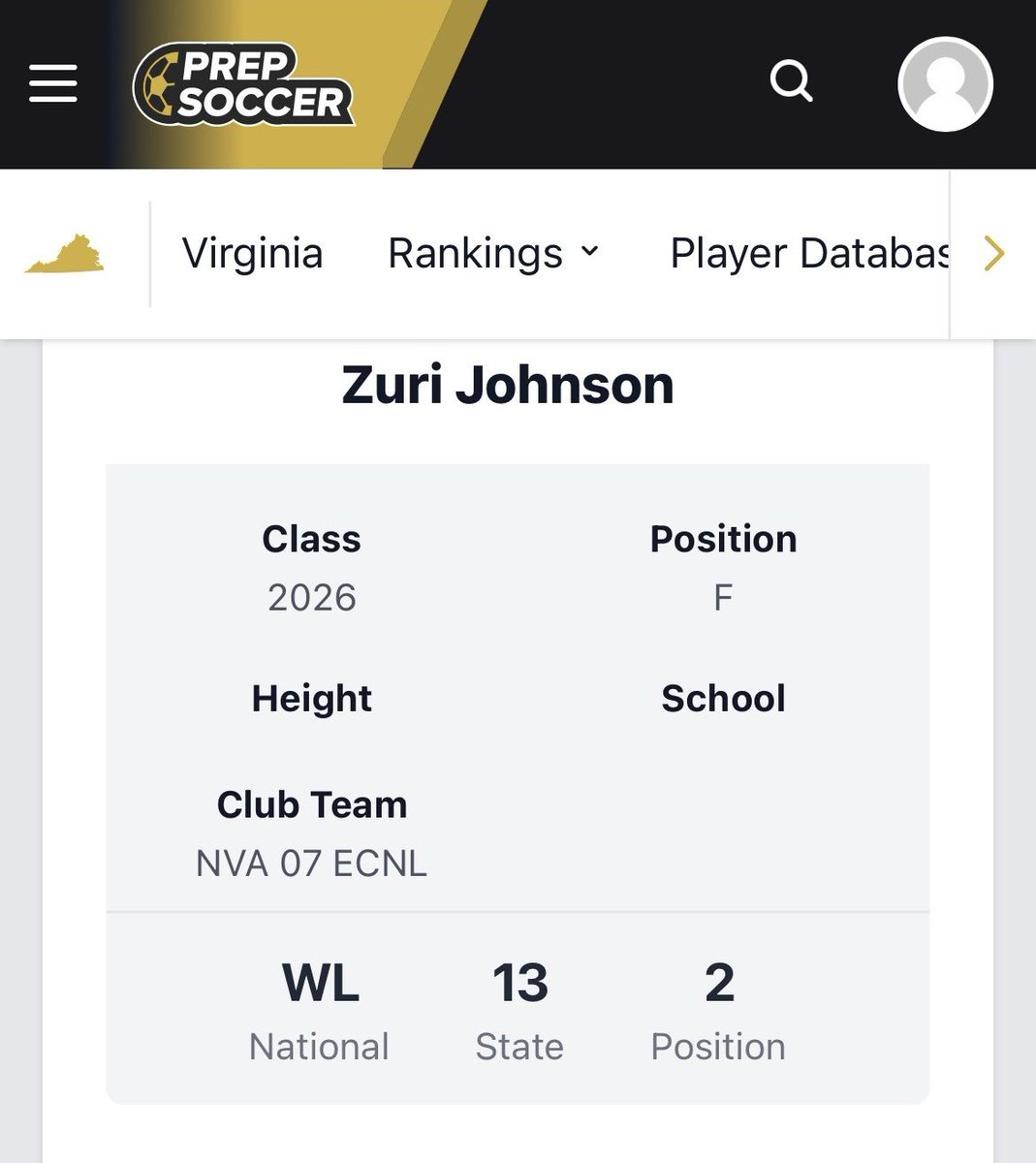 Zuri Johnson - 2026 - #2 (@zuridwjohnson) on Twitter photo Thank you <a href="/PrepSoccer/">Prep Soccer ⚽️</a> so much for the mentioning me in the “Players on the rise in the Virginia 2026 Rankings!” Beyond excited and looking forward to the 2024-2025 season with <a href="/AllianceECNL07/">Northern Virginia Alliance ECNL 2007</a>! Thank you <a href="/PrepSoccer/">Prep Soccer ⚽️</a> so much for the mentioning me in the “Players on the rise in the Virginia 2026 Rankings!” Beyond excited and looking forward to the 2024-2025 season with <a href="/AllianceECNL07/">Northern Virginia Alliance ECNL 2007</a>!