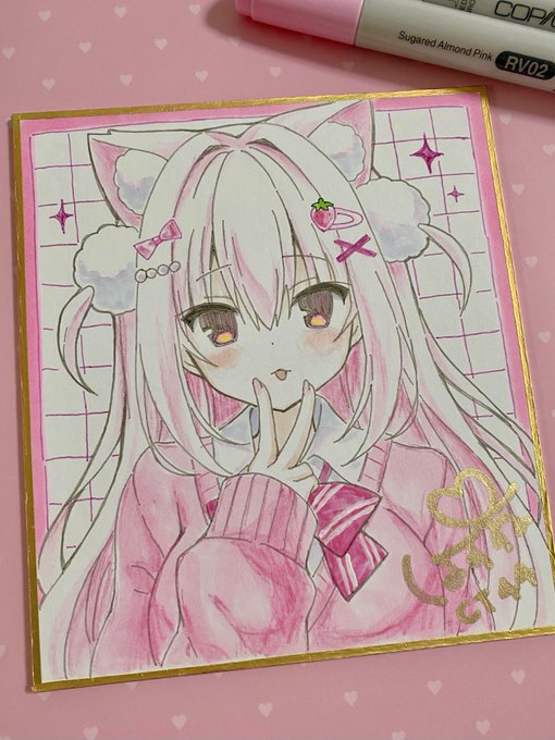 コミトレ抽選会S賞の直筆ミニ色紙です!
双子のお姉ちゃん制服ver描きました🩷 