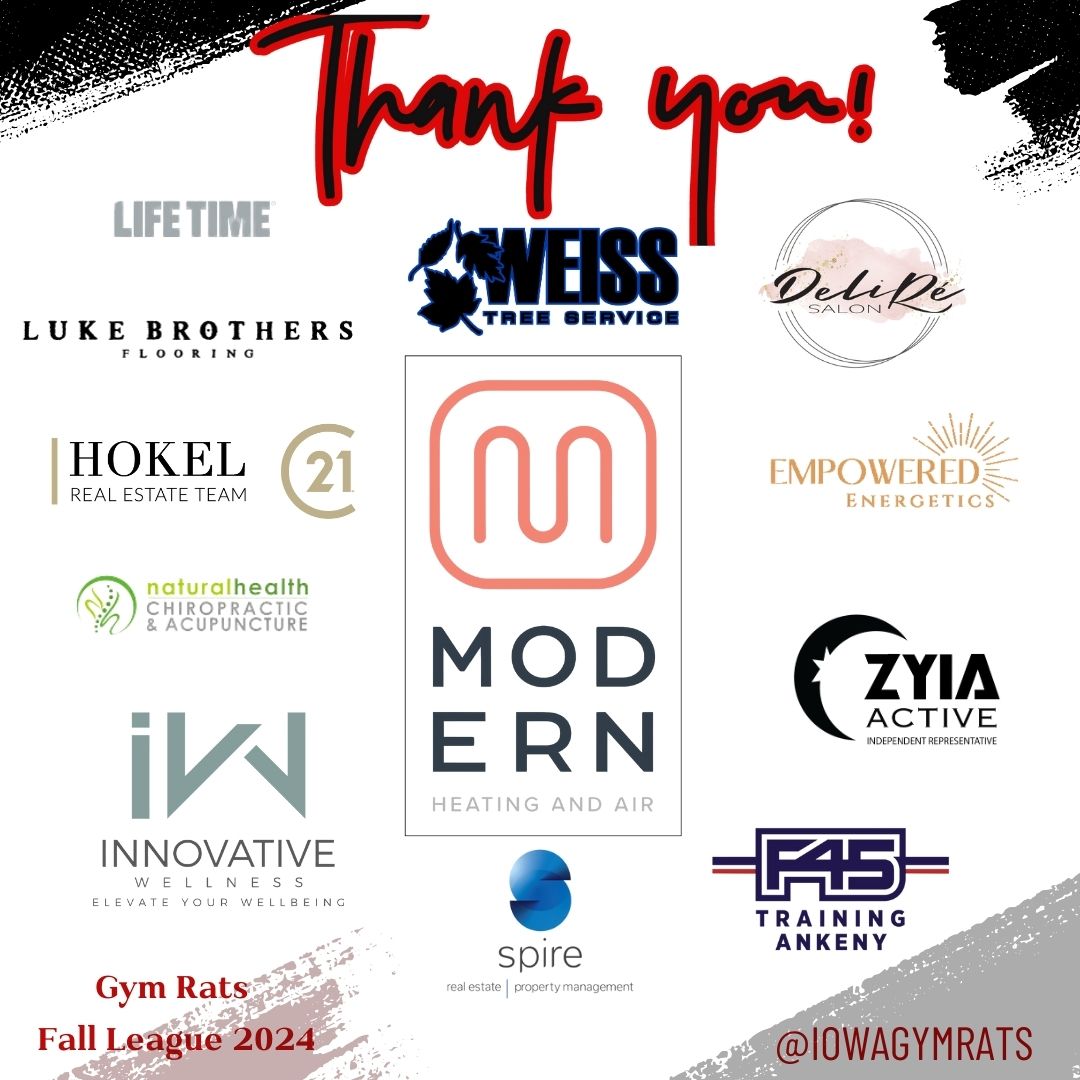 Iowa Gym Rats (@iowagymrats) on Twitter photo Thank you to our Fall League sponsorsβΌοΈ
<a href="/ModernSolution/">Modern Heating & Air</a>
DeLiRe Salon
Lifetime
Luke Brothers Flooring
Weiss Tree Service
<a href="/greatiowaliving/">Ethan Hokel</a>
Empowered Energetics
Zyia Active - <a href="/MeganBadding/">Megan Badding</a>
F45 Training
Spire Real Estate & Property
Innovative Wellness
Natural Health Chiropractic Thank you to our Fall League sponsorsβΌοΈ
<a href="/ModernSolution/">Modern Heating & Air</a>
DeLiRe Salon
Lifetime
Luke Brothers Flooring
Weiss Tree Service
<a href="/greatiowaliving/">Ethan Hokel</a>
Empowered Energetics
Zyia Active - <a href="/MeganBadding/">Megan Badding</a>
F45 Training
Spire Real Estate & Property
Innovative Wellness
Natural Health Chiropractic