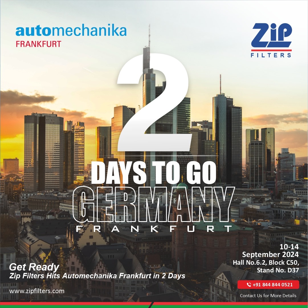 ZipFilters's tweet photo. Excitement is building! Only 2 days left until Zip Filtersmakes its mark at Automechanika Frankfurt 2024. Catch us at Hall No.6.2, Block C50, Stand No. D37, and discover the latest innovations in automotive filtration. 
See you there!

#Automechanika2024 #AutomotiveInnovation https://t.co/wAzNwas78n