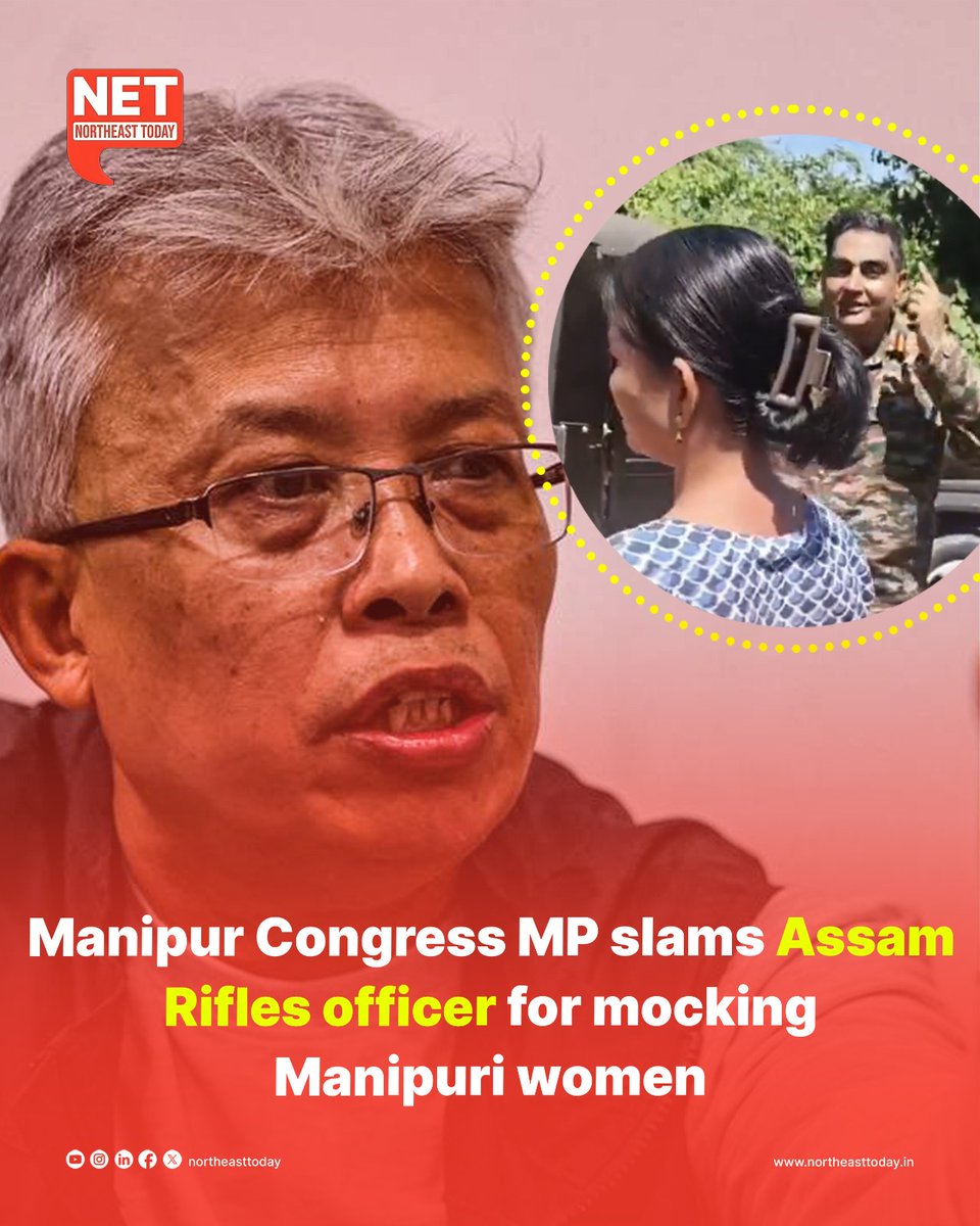 NortheastToday's tweet photo. #Manipur | Manipur Congress MP, Dr. Angomcha Bimol Akoijam, has strongly condemned a viral video showing an Assam Rifles officer mocking Manipuri women. The MP took to X (formerly Twitter) to criticize the officer's conduct, questioning his integrity and professionalism.

Read more..
https://t.co/urGl0QXVSI

#Congress #AssamRifles #ManipuriWomen #mocking #NetSnippet #NortheastToday