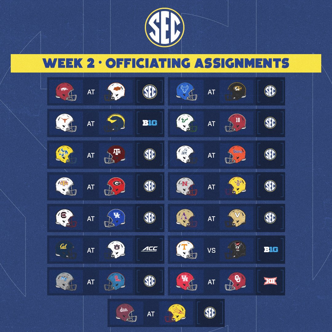 Week 2 • Officiating Assignments 

#SECFB